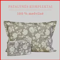 100 proc. medvilnės patalynės komplektas - Antklodės užvalkalas 220x200 cm. + pagalvės užvalkalai 50x70 cm. (2 vnt.)