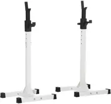 HOMCOM hantelių stovas, 2 vnt. komplektas, štangos stovas, reguliuojamo aukščio, su guminiais kojelių antgaliais, 105-160 cm, jėgos treniruotėms, iki 150 kg