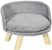 PawHut šunų ir kačių guolis, šunų sofa su neslidžiomis medinėmis kojelėmis ir pagalvėle, naudojimui patalpose, pilka, 40,5x40,5x33 cm