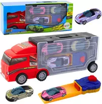 Lean Toys Sunkvežimis su garažu, paleidėju ir trimis automobiliais