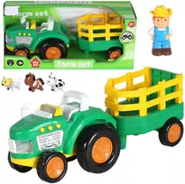Lean Toys Traktoriaus rinkinys su priekaba, ūkininku ir gyvūnais