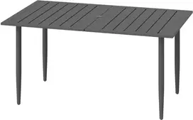 Outsunny sodo stalas 150x90cm, oro sąlygoms atsparus balkono stalas iš plieno, balkono stalas su skyle skėčiui su skersiniu dizainu lauko kempingo stalas, stačiakampio formos terasos stalas sodo balkonui juodas