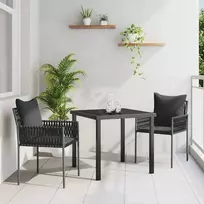 Lauko baldų komplektas Sodo valgomojo komplektas 3 pcs Juoda ir pilka PE ratanas