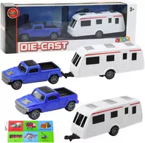 Lean Toys Mėlynas automobilio ir kemperio priekabos metalinis rinkinys