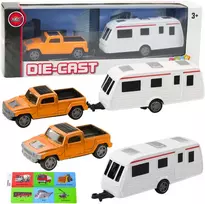 Lean Toys Metalinis oranžinis automobilis su kemperiu