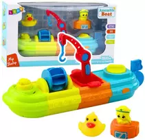 Lean Toys Vaikiškas vonios žaislas – laivas su kranu ir gyvūnėliais