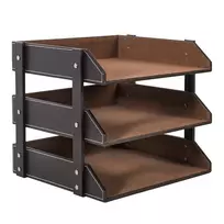 Home4You Stalčius dokumentams, 3x WALTER, 28x35xH27cm, ruda dirbtine oda