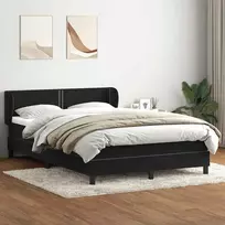 Lova su spyruoklėmis ir čiužiniu, juoda, 160x210 cm, aksomas