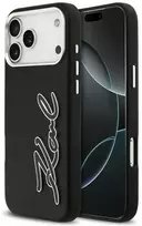 Karl Lagerfeld FW Grained Signature Logo Dėklas skirtas Apple iPhone 17 Pro Max juodos spalvos