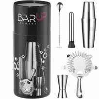 Bar Up Barmeno rinkinys vamzdelyje, purtyklė, sietelis, šaukštas - sidabrinis