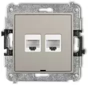 Karlik Elektrotechnik 60MGKBO-2 MINI Dvigubas kompiuterio lizdo mechanizmas 2xRJ45, kat. 5e, 8 kontaktų, be ženklinimo lauko taupe 60MGKBO-2