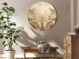 Artgeist Apvalus paveikslas ant drobės - Carved Baroque Ornaments Rich Composition in Sepia Colors