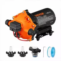 Vandens membraninis siurblys kemperiams, laivams ir vejai, 12V DC, 20.8 L/min srautas, 4.83 bar reguliuojamas slėgis, savaime užsipildantis slėginis siurblys su automatiniu jungikliu