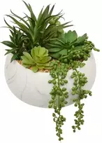 Atmosphera Dirbtiniai sukulentai keraminiame vazone su marmuriniu raštu, aukštis 18 cm.
