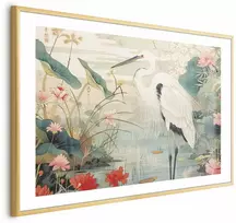 Artgeist Plakatas - Over the Asian Pond - illustration in the Japanese print style featuring a heron