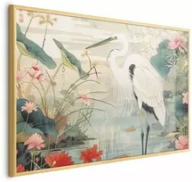 Artgeist Plakatas - Over the Asian Pond - illustration in the Japanese print style featuring a heron