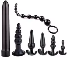 Analinių kištukų ir dildo rinkinys, juoda
