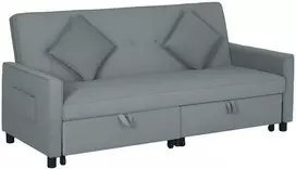 HOMCOM sofos lova, reguliuojama 3 vietų sofa su miegamąja funkcija, išskleidžiama sofa-lova, pagalvėlės, pilka