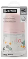 SUAVINEX ANTI-COLIC BUTELIUKAS SX PRO SU LĖTOS SROVĖS (S) FIZIOLOGINIU ŽINDUKU, 150 ML, NUO 0 MĖN., WALK Rožinis