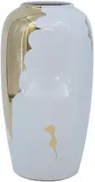 Home4You Vaza TITAN STONE D16xH29cm, baltas/auksinės upės spalvos