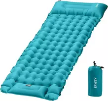 Sofa ERWEY pripučiamas kempingo kilimėlis, 200x70 cm, 10 cm storio, su pompa ir pagalve, mėlyna