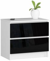 Naktinis staliukas Akord Furniture Factory K60 2SZ CLP PK, balta sp./juoda sp., 55 cm x 40 cm x 60 cm