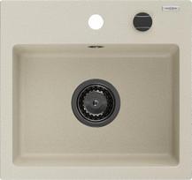 Mexen Milo granito plautuvė 1-skyriumi 435 x 410 mm, smėlio spalvos, juodas sifonas - 6505441000-69-B