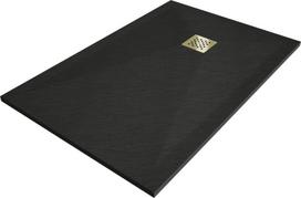 Stačiakampis dušo padėklas Mexen Stone+ su sifonu, 130 x 80 cm, Black+Gold