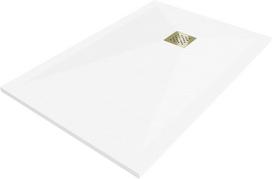 Mexen Stone+ kompozitinis stačiakampis dušo padėklas 120 x 70 cm, baltas, auksinė dangtelis - 44107012-G, 120 x 70 cm