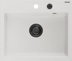 Mexen Oscar granito kriauklė su vienu skyriumi 580 x 490 mm, balta, juodas sifonas - 6519581000-20-B, 580 x 490 x 205 mm