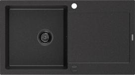 Mexen Leo granito plautuvė 1 skyrius su nusausintuvu 900 x 500 mm, juoda/sidabro metalo, juodas sifonas - 6501901010-73-B, 900 x 500 x 190 mm