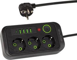 Prailginimo laidas su 3 lizdais, 4x Usb, 1x Usb-c, 3m