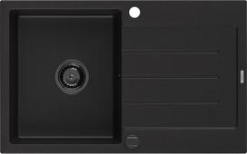 Mexen Bruno granitinis virtuvės kriauklė 1 skyrius su lašėjimo dėklu 795 x 495 mm, juoda, juodas sifonas - 6513791010-77-B, 795 x 495 x 200 mm