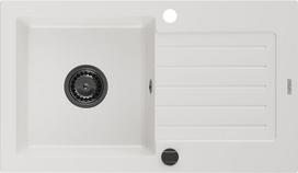 Mexen Pablo granitinė vienos kameros kriauklė su nutekėjimu 752 x 436 mm, balta, juodas sifonas - 6510751010-20-B, 752 x 436 x 161 mm