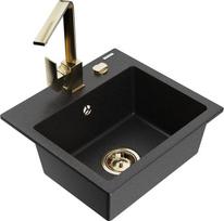 Mexen Milo granitinė virtuvės kriauklė su maišytuvu Rita, juoda/sidabro metalikas - 6505-73-670300-50, 435x410x171 mm