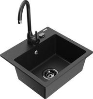 Mexen Milo granito kriauklė su virtuviniu maišytuvu Telma, juoda/sidabrinė - 6505-73-670200-70-B, 435 x 410 x 171 mm