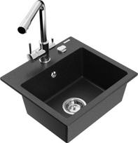 Mexen Milo granitinė plautuvė su 1 kamera ir Duero virtuvės maišytuvu, juoda/sidabrinis metalikas - 6505-73-671600-00, 435x410x171 mm