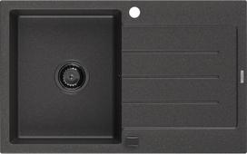 Mexen Bruno granitinis vienos kameros plautuvė su nusausintuvu 795 x 495 mm, juoda dėmėta, juodas sifonas - 6513791010-76-B, 795 x 495 x 200 mm