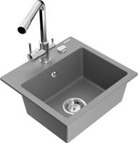 Mexen Milo granitinė vienos kameros plautuvė su virtuvės maišytuvu Duero, pilka - 6505-71-671600-00, 435x410x171 mm