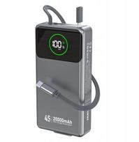 Atsarginis maitinimo šaltinis ("Power Bank") Dudao K31 Pro 45W 20000mAh išorinė baterija su integruotu ištraukiamu USB-C laidu - pilka