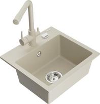Mexen Milo vienos kameros granito kriauklė su Duero virtuviniu maišytuvu, smėlio spalvos - 6505-69-671600-69, 435x410x171 mm
