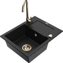 Mexen Enzo vienos kameros granito kriauklė su nutekamąja ir virtuviniu maišytuvu Telma, juoda - 6506-77-670200-50, 576x465x174 mm