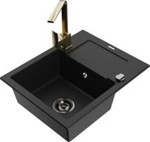 Mexen Enzo granitinė vienos sekcijos plautuvė su nusausintuvu ir virtuviniu maišytuvu Rita, juoda - 6506-77-670300-50-B, 576x465x174 mm