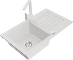Mexen Pablo granito plautuvė 1 skyrelio su nusausinimu ir virtuviniu čiaupu Rita, baltas - 6510-20-670300-20, 752x436x161 mm
