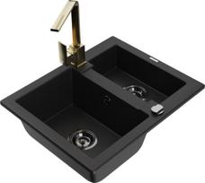 Mexen Carlos granito plautuvė 1,5 sekcijų su virtuviniu maišytuvu Rita, juoda - 6518-77-670300-50-B, 582x475x177 mm
