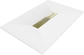 Stačiakampis dušo padėklas Mexen Toro SMC su sifonu, 120 x 90 cm, White+Gold