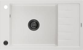 Mexen Elias granitinis vienos kameros plautuvas su nusausinimo zona 795 x 480 mm, baltas, juodas sifonas - 6511791005-20-B, 795 x 480 x 200 mm