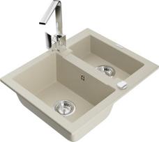 Mexen Carlos granitinis virtuvės kriauklė 1,5 skylių su virtuvės maišytuvu Rita, smėlio - 6518-69-670300-00, 582x475x177 mm