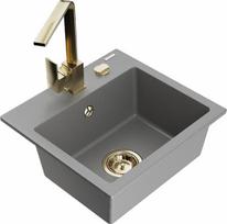 Mexen Milo granitinė virtuvinė plautuvė su maišytuvu Rita, pilka - 6505-71-670300-50, 435x410x171 mm