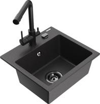 Mexen Milo granito kriauklė 1-skyriumi su virtuvės maišytuvu Duero, juoda dėmėta - 6505-76-671600-70-B, 442x415x171 mm